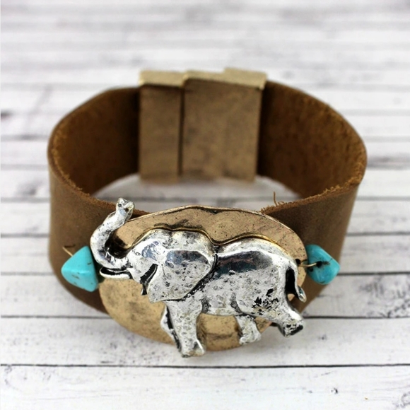 Elephant Turquoise Beaded Two-Tone Bracelet - Picture 2 of 8